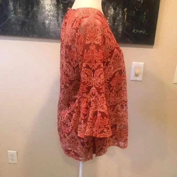NY Collection Abstract Floral Sheer 3/4 Sleeves Blouse-Size L - Picture 4 of 11